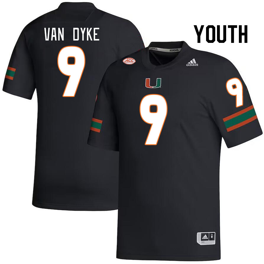 Youth #9 Tyler Van Dyke Miami Hurricanes College Football Jerseys Stitched-Black
